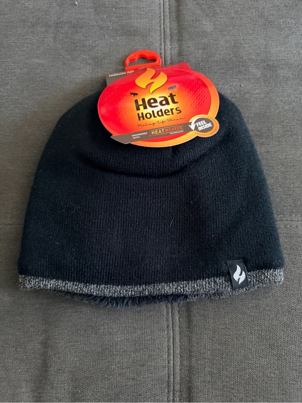 Heat Holders Men’s Black Beanie with Gray Trim